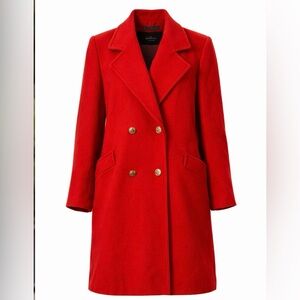 Vintage Herman Kay Red Wool Pea Coat Double Breasted Lined Size 14